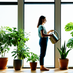 Eco-Friendly Home with Plants**

"A bright and airy living room filled with lush green plants in pots, a woman watering plants, sunlight streaming through the windows, modest clothing, safe for work, appropriate content, fully clothed, family-friendly, perfect anatomy, correct proportions, natural pose, well-formed hands, proper finger count, natural body proportions, high-quality, professional."

**