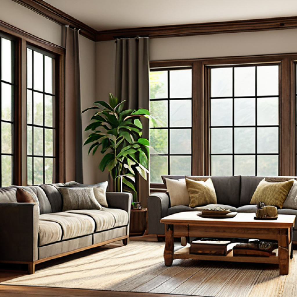 자연친화적인 실내 공간 만들기 - **
"A cozy living room decorated with natural elements. Wooden furniture, stone accents, and indoor...