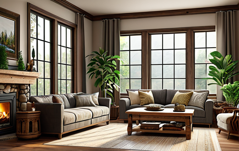 자연친화적인 실내 공간 만들기 - **
"A cozy living room decorated with natural elements. Wooden furniture, stone accents, and indoor...