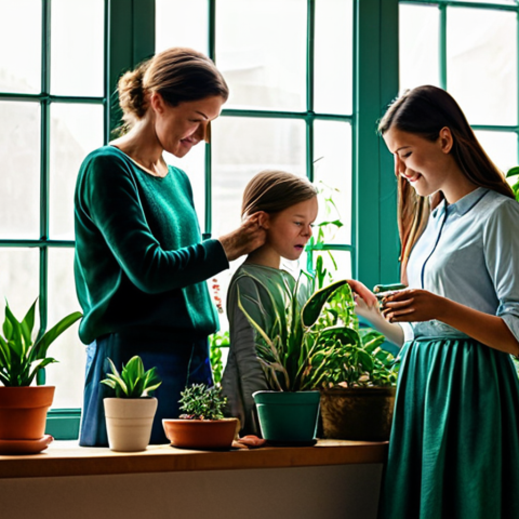겨울철 식물 관리 - **

"A cozy indoor scene showing various potted plants thriving near a window, fully clothed family ...