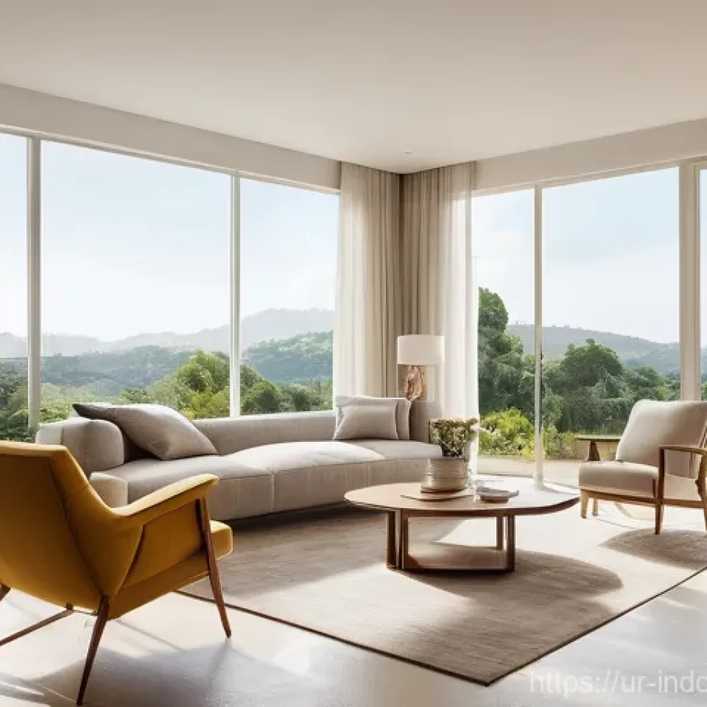 에너지 절약형 실내 생태계 구성 - **Prompt 1: Serene, Naturally Lit Living Space**
"A bright and airy living room bathed in abunda...