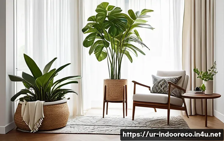 자연 환경을 구현하는 실내 - **Prompt 1: A Serene, Sun-Drenched Indoor Garden Corner**
"A cozy, brightly lit corner of a livi...